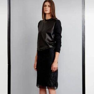Jenni Kayne Black Lamb Leather Panel Crewneck Sweatshirt Size Small